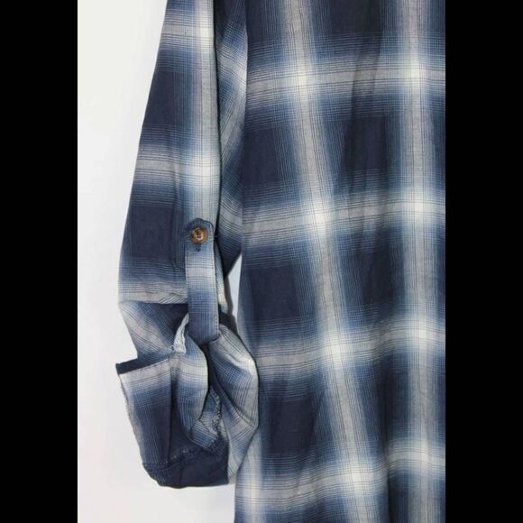 Promesa  Women Blue Plaid Long Sleeve Button-Down Tunic Shirt M - Picture 3 of 7